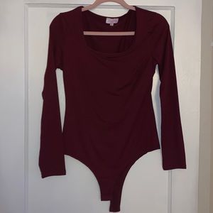 Pink Lily long sleeve maroon burgundy bodysuit, medium